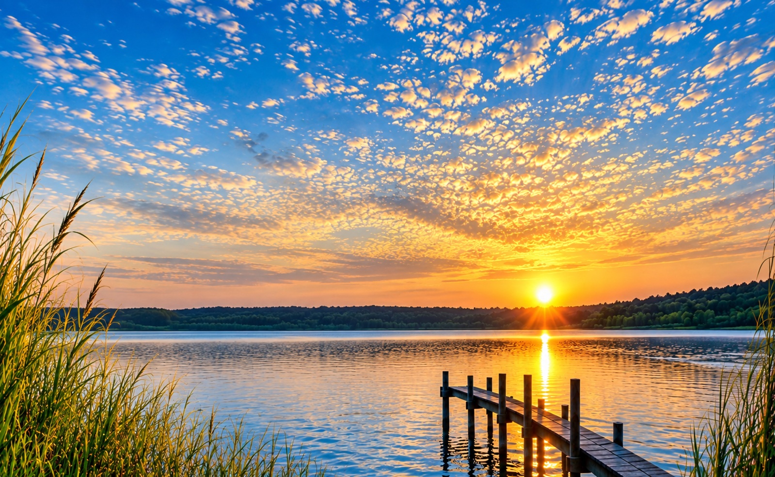See bei Sonnenuntergang mit Steg